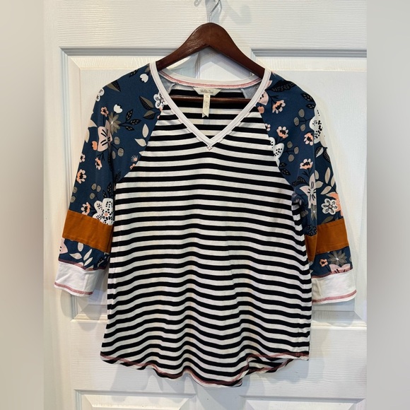 Matilda Jane Tops - Matilda Jane Choose Your Own Path Homerun Tee Striped Floral Black White Size M